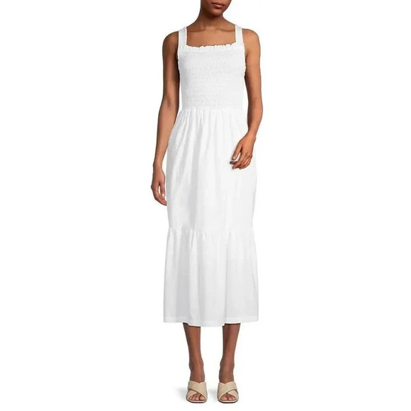 TROVATA Birds of Paradis Dolores Cotton Midi Dress Classic White Size Medium - Picture 2 of 11